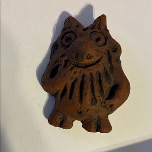 Whimsical Rustic Brown Clay Brooch (probably Mesoamerican)